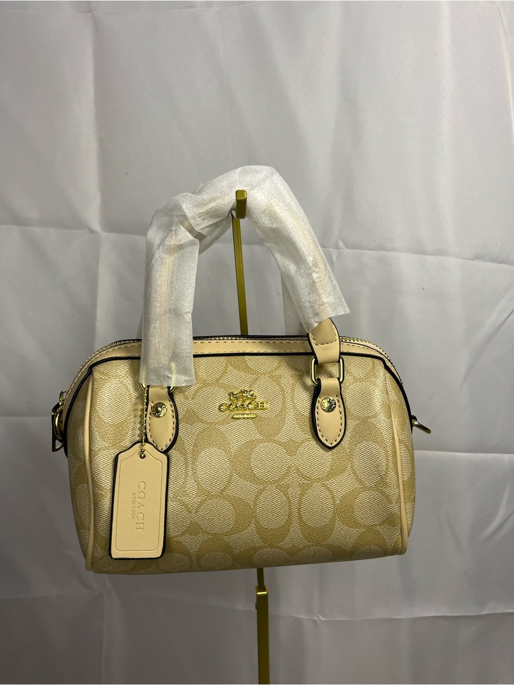 Coach Small Satchel in Light Gold Signature Canvas